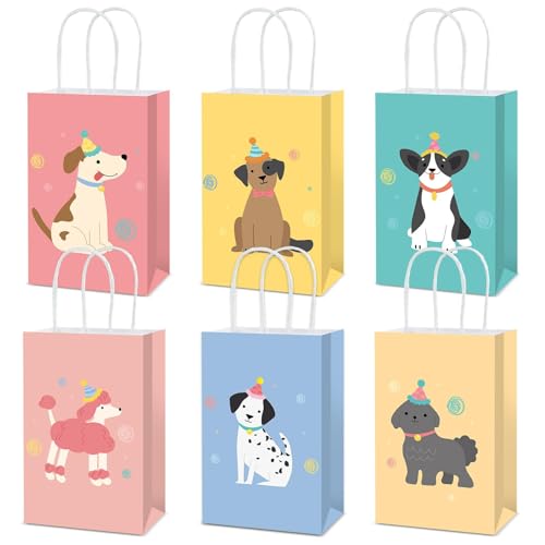 12 Pcs Pet Dog Birthday Party Supplies Vintage Dog Paper Goodies Bags Puppy Birthday Party Decorations Gift Bag with Handle Retro Puppy Face Candy Treat Bags Box for Pet Baby Shower Parties Favor