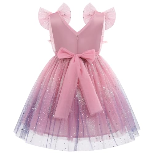 Image of IMEKIS Toddler Kids Girls Butterfly Dress Sparkle Sequins Tulle Wedding Formal Birthday Dresses 2-10T