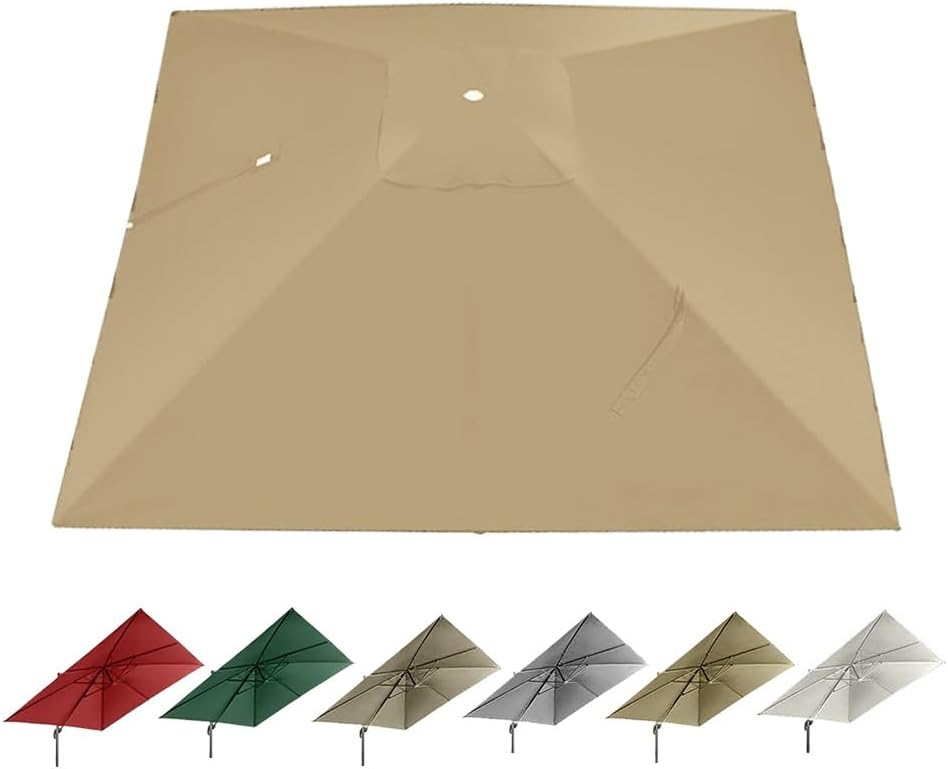 Patio Umbrella Replacement Canopy 10'x10' Square Cantilever Umbrella Top Replacement Fabric 8 Ribs Outdoor Offset Yard Parasol Cover(Khaki)