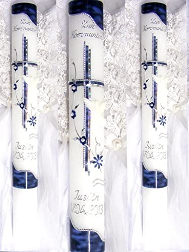 Taufkerze Kommunionkerze Junge Mädchen 400/40 mm VT-30 inkl. Zubehör für selbstbeschriften