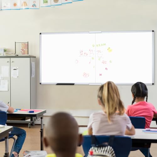 VIZ-PRO Magnetic Dry Erase Board, 96 X 48 Inches, Foldable Wall-Mounted Whiteboard with Silver Aluminum Frame & Marker Tray for School Office and Home 8' X 4'
