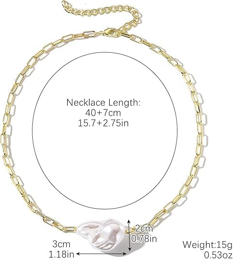 Collar en de perlas barrocas - Cadena de clip de oro combinada con perlas grandes irregulares - Estilo colgante en forma de Y