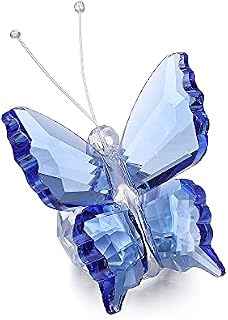 CrystalTears Blue Crystal Butterfly Figurine Ornament with Crystal Ball Base Collection Glass Butterfly Animal Statue Paperweight for Home Desk Decor Gift for Women Christmas Valentines Day