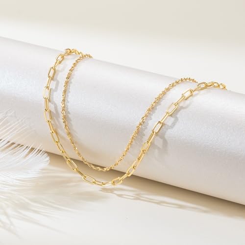 14K Gold Anklets for Women Gold Ankle Bracelets for Women Double-Layer Design Delicate Chain Stacked with Paperclip Link Anklets for Womens ankles bracelets4