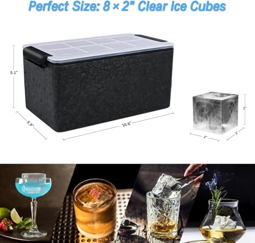 Image of KARP Crystal Clear Ice Cube Maker Tray with Insulated Box & Lid, Large Square Ice Mold for Whiskey, Cocktails, Scotch, Bourbon & Cold Drinks, Reusable BPA Free Ice Cube Tray