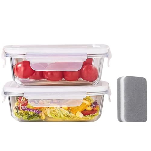 BEVKAF Recipientes de vidrio con tapas, recipientes de vidrio para alimentos con tapas, resistentes al calor y al frío, aptos para microondas, horno y lavavajillas (paquete de 2, 700 ml)