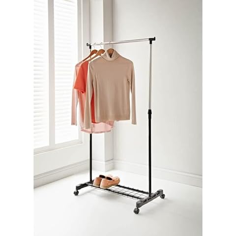 Extendable Clothes Rails Garment Rack with Wheels 90-160cm, Clothing Coat Dress Shirt Garment Rail with Mesh Shoe Rack Shelf Organizing Clothes And Storage Shoes, Black Cover
