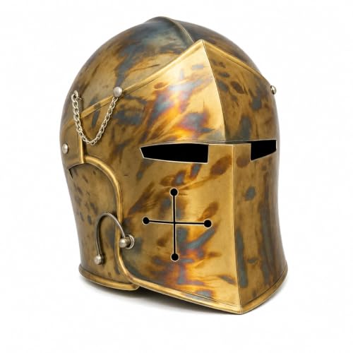 Medieval Knight Barbute Helmet, Steel Armor Crusader Helmet, Gold