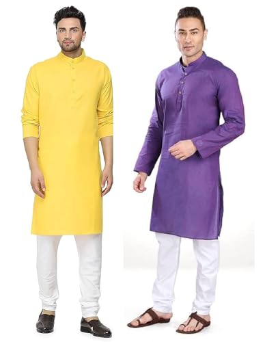 Image of GOLAZO Men's Cotton Kurta Pyjama Set Combo - Pack of 2 | Traditional Ethnic Wear for Festivals & Celebrations