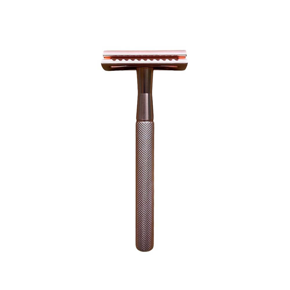 Maquinilla de afeitar de metal negro y oro rosa, maquinilla de afeitar clásica de seguridad para hombre y mujer, sostenible, sin plástico y respetuosa con la piel, afeitado en húmedo con cuchillas