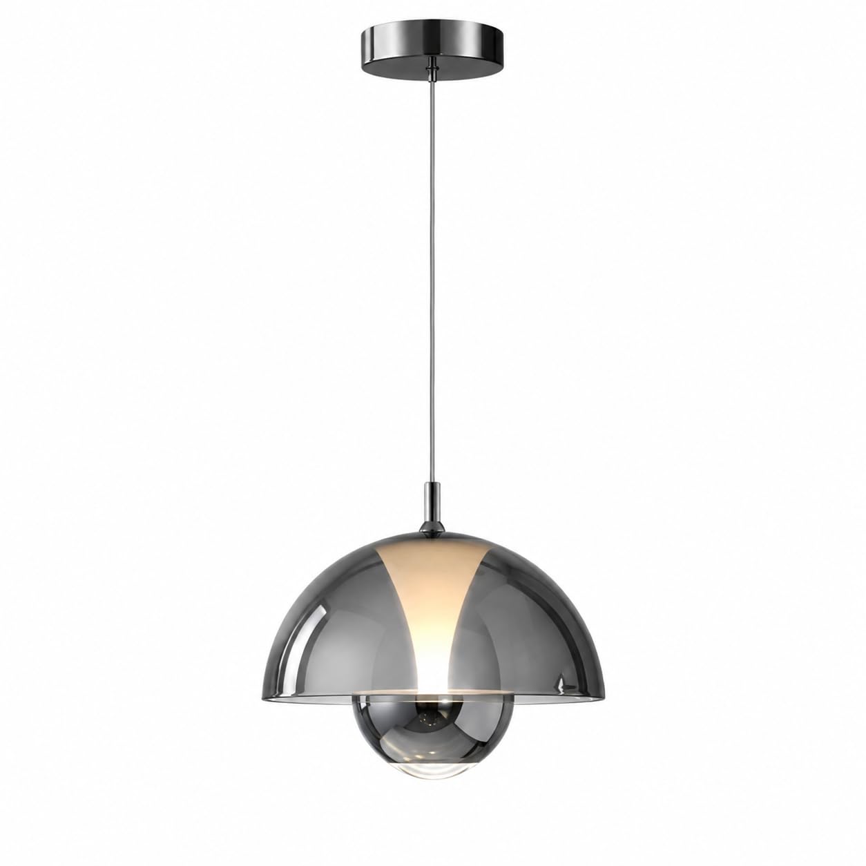 ESIYUVO Modern Smoke Gray Acrylic Dome Pendant Light, Aluminum Hanging Lamp with Integrated LED and Adjustable Suspension Cable for Dining Room, Kitchen Island, Bedroom, Living Room and Hallway