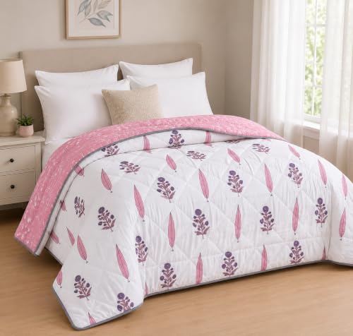 Image of RRC Double Bed Jaipuri Quilt | Floral Print Cotton Razai | 200 GSM Lightweight AC Comforter | Soft Summer Rajai for Home | Pack of 1