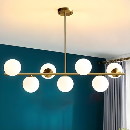 Image of twixle 7 Glass Globe Chandelier | Modern Dining Chandelier Light Fixture for Dining Table, Living Room, Kitchen Island & Cafe - Forested Glass (E-27 Bulb Holder)(Bulb not Included)