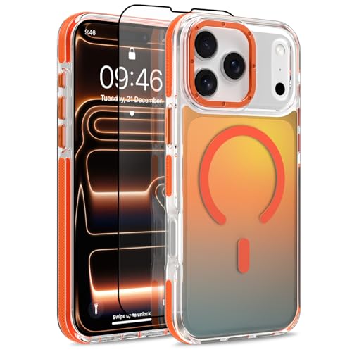 Image of Magnetic Case for iPhone 17 Pro [Compatible with Magsafe] [Cute Fashion Fluorescent Design] [1 Screen Protector] Slim Translucent Matte Case for iPhone 17 Pro 6.3 inch 2025, Orange