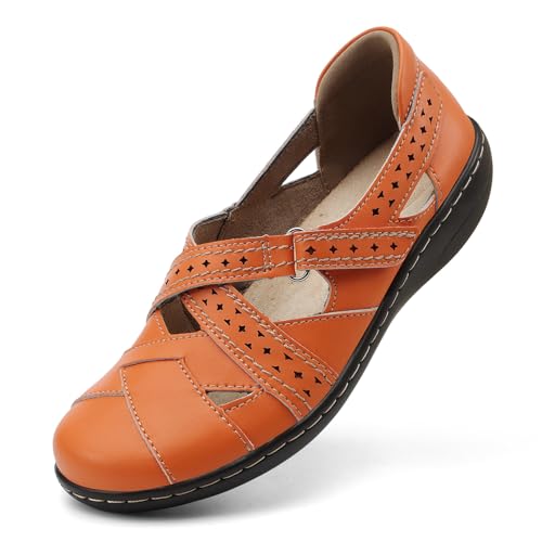 Best Shoes for Travelling: Travel Shoe Organizers & More 15 Irrefour Women's Classic Orange Genuine Leather Casual Loafer Cute Slip-On Fashion Closed Toe Flat Sandal Comfy Work Sandal Everyday Walking Shoe 1607-CS060