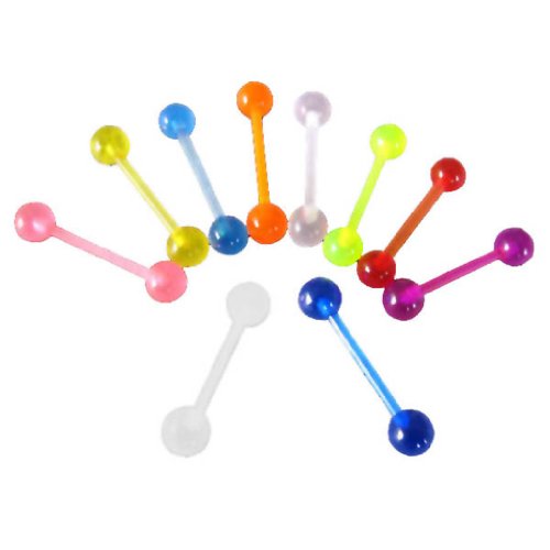 SQdeal 10PCS MUL-COLOR TONGUE NIPPLE RING FLEXIBLE ACRYLIC BALL BARBELLS BODY PIERCING