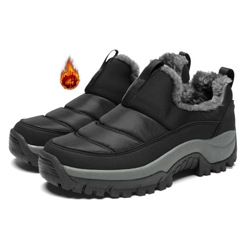 Womens Winter Waterproof Slip On Walking Shoes Comfort Warm Fur Lined Lightweight Anti-Slip Platform Snow Boots Outdoor Mountaineering Hiking Sneakers