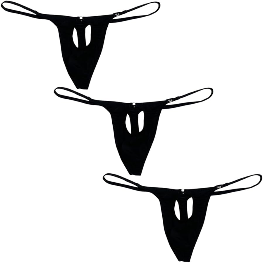 Gogobear Mens Multi-colored Low Rise Hollow Thong G-String See-through Bikini Underwear with Loop