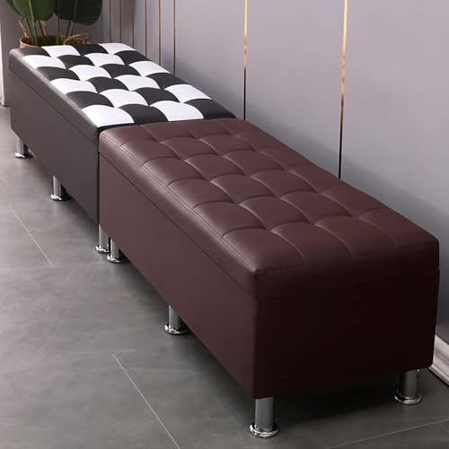 Tabouret ottoman coffre de rangement en cuir capitonné jaune 100x50x40 cm - 7