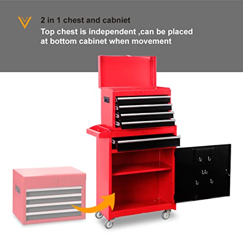 Big Red 5-Drawer Rolling Tool Chest/Box With Wheels,Metal Removable Tool Storage Cabinet For Garage And Workshop,Red/Black,Atbt3426R-Rb #TOP4