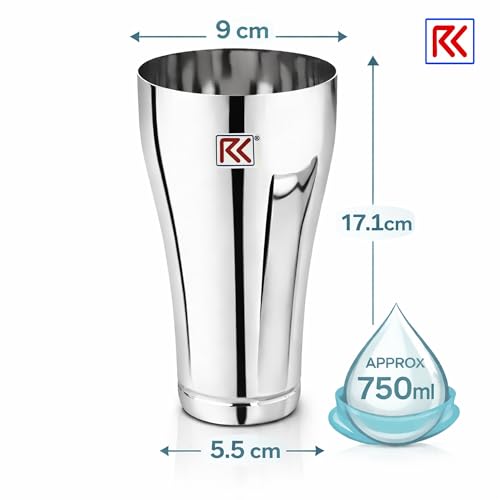 Image of RK Stainless Steel Jumbo Lassi Glass | 750 ml Each Water Glasses with Big Premium Traditional Shape | Glass Set with Silver Finish I Serves Lassi, Lemonade, Water, Juice, Mocktail Set of 2