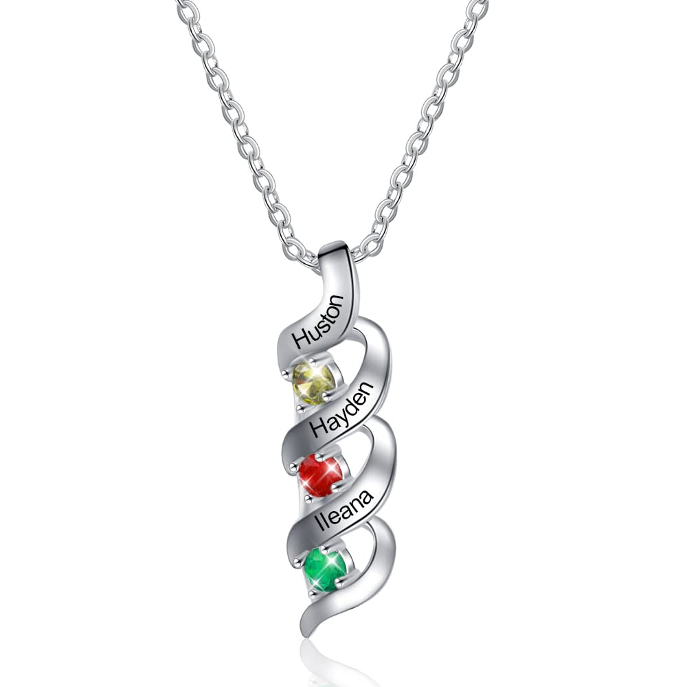 Mothers Day Gifts for Mom Birthstone Name Necklace Mother's Day Gifts for Women Personalized Necklaces Customized Twisted 2-7 Mothers Necklace with Birthstones