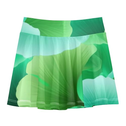 Joisal Skirts with Shorts Ginkgo Leaves Green Teal Athletic Shorts Girls Skorts Neon Teen Skirt 4t2