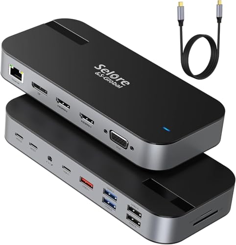 Estación de carga USB C 15 en 1 para ordenador portátil con pantalla cuadruple Dual 4K HDMI, DP, VGA, 100 W PD, RJ45, 10 Gbps USB C Data, USB 3.1 Gen 2, 2 USB 3.0/2.0, SD/FT, para MacBook Dell HP