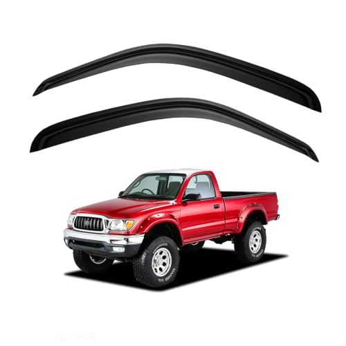 Image of Window Visor for 1995-2004 Toyota Tacoma Regular /Standard /Single Cab, Out-Channel Rain Guards Shields Vent Deflector Shade Wind Dark Smoke for 95-04 Tacoma, Outside-Mount, 2PCS
