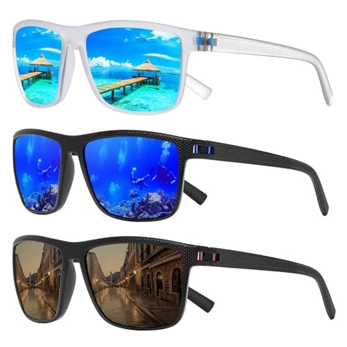 TURBOPEP Square Polarized Sunglasses for Men and Women Lightweight Frame Sun Glasses with UV Protection