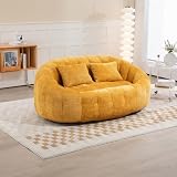 ZHOMGG Canapé Pouf Géant pour Adulte, Pouf Salon en Tissu Chenille, Canapé Pouffe Confortable avec Remplissage en Mousse, canapé Deux Places, pour Salon ou Chambre,150x95cm (Jaune)