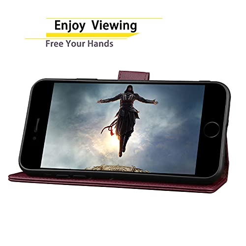 Suanpot For Iphone 7 Plus/8 Plus 5.5"(Non Iphone 7/8 4.7") With Rfid Blocking Leather Wallet Case Credit Card Holder,Flip Book Phone Case Cover Women Men For Apple 7 Plus/8 Plus Case(Wine-Red) #TOP5