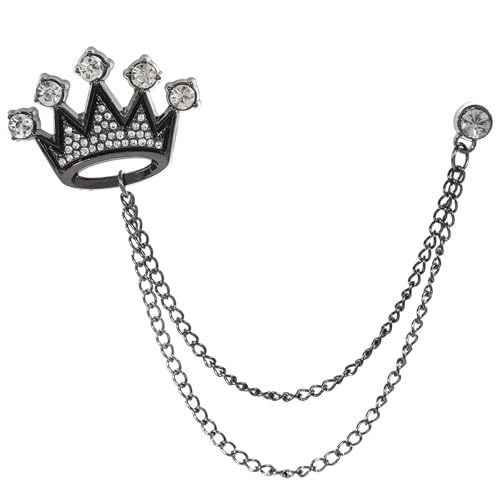 Image of coadipress Crown With Hanging Chain Brooch for Women Men Elegant Gentlemen Gold Silver Crystal Crown Lapel Pin Vintage Rhinestone Wedding Brooch Suit Shirt Pin Accessories