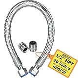 HOTYELL 1/2 Inch NPT Male Compressor Jumper Hose 20', 750°F/450 PSI Full Body 304 Stainless Steel Double Layers Air Hose with 360° Swivel Fittings (1/2'' NPT x 20' Length)