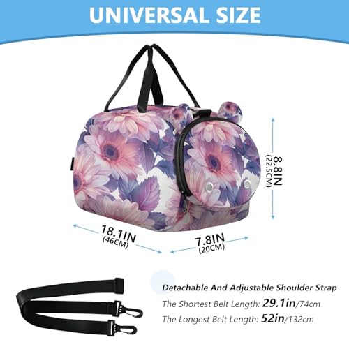 YETTASBIN Sport Travel Duffel Bag for Girls Boys, Sunflower Large Waterproof Weekender Overnight Bag, Detachable Shoulder Strap Gym Bag with Shoe Compartment & Wet Pocket3