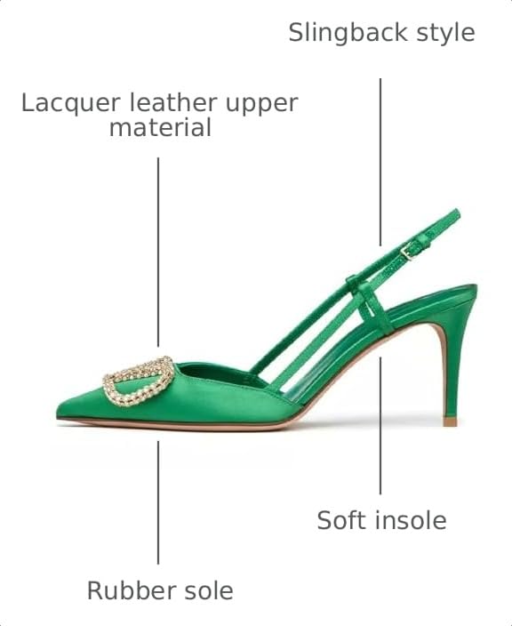 Image of BlingQueen Women Heeled Slingback Sandals Closed Pointed Toe Stiletto High Heels Patent Leather Pumps Slip-On Backless Evening Prom Party Dress Shoes