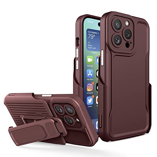Combo Case Holster pour iPhone 14 Pro Max coque fine café avec clip ceinture pivotant