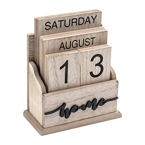 Notakia Perpetual Calendar Wooden Calendar Blocks Vintage Wood Block Calendar for Home Office Desk Accessories Week Month Date Display (Wood Color Home) Cover