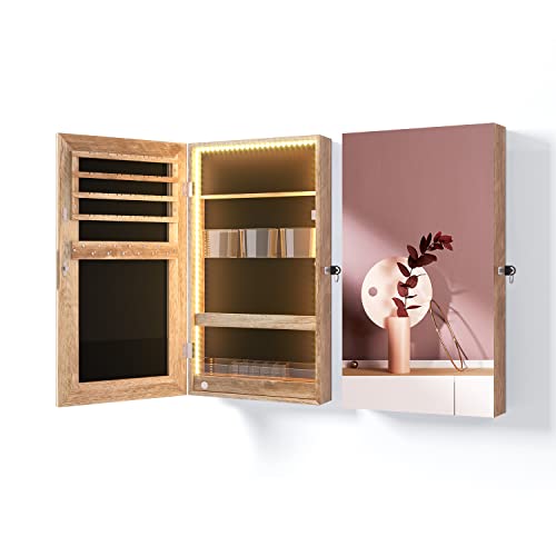 Schmuckschrank in 3 Farben, verstellbarer Lichtstreifen, abschließbarer Schmuck-Organizer für Wand/Tür mit durchgehendem Spiegel, modischer Rüstungs-Organizer, größere Kapazität für Frauen Cover