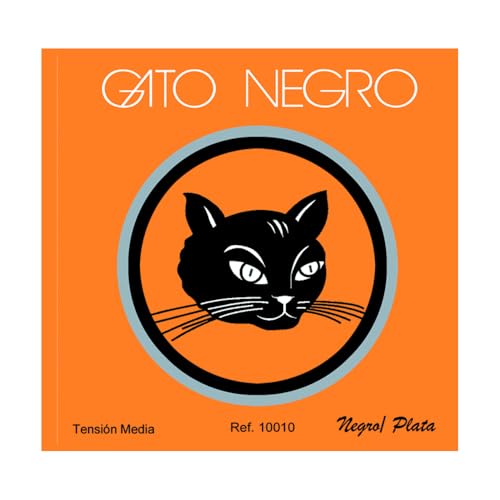 Gato Negro Juego de Cuerdas de Nylon Negro y Bajos Plateados para Guitarra Clásica, Española y Flamenca, Tensión Media, Fabricado Artesanalmente en España desde 1868