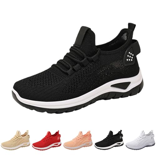 Zapatillas Mujer Plataforma Zapatillas Deportivas Mujer Punta Ancha Sneakers Casual Cómodas Antideslizantes Zapatos Malla Ligeros Transpirables Cuña Calzado con Cordones Deportivas Cuña Negro