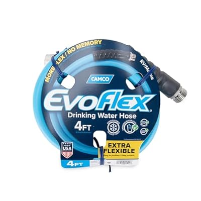 Camco EVOFlex 4-Ft RV Drinking Water Hose - Features Extra Flexible Design w/Stainless Steel Strain Relief Ends - Lead-Free, BPA-Free and Phthalate-Free - 5/8” ID (22590)