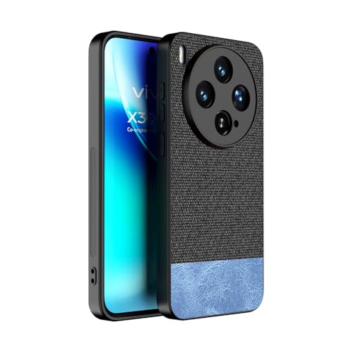 Image of Kapa Soft Fabric & Leather Hybrid Protective Back Cover for Vivo X300 5G | Shockproof Slim Hard Anti Slip Back Case (Black,Blue)