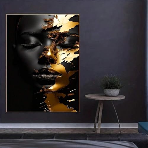Toile art mural salon chic avec cette peinture femme africaine dorée
