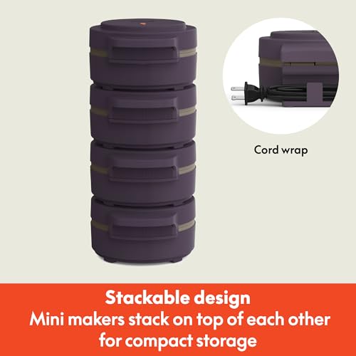 Image of bella Stack & Store Mini Waffle Maker, 4-Inch Ceramic Non-Toxic, Plum