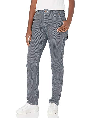 Dickies Women's Relaxed Straight Carpenter Pant, Rinsed Hickory Stripe, 4