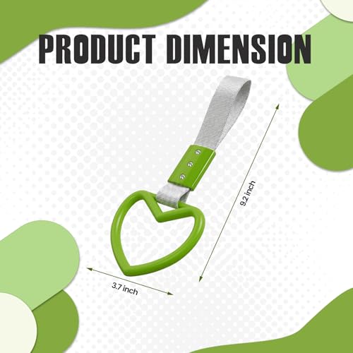 Image of 2PCS Heart Shaped Car Handle Straps, Rear Bumper Warning Keychain Ring for Car Exterior Accessories (Green-Silver)
