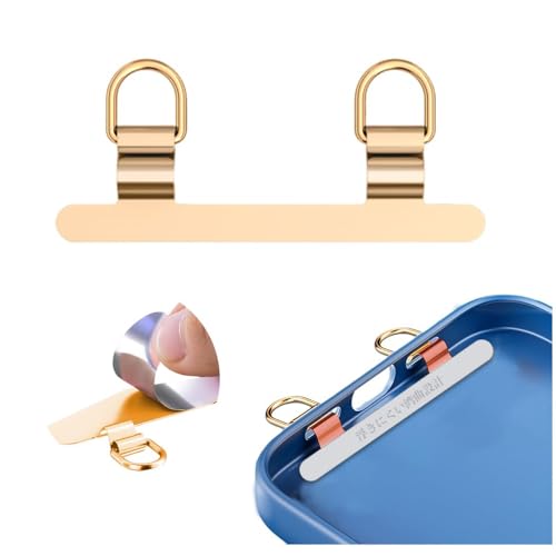 [Turkalla] スマホ ストラップホルダー 【2口タイプ・浮きにくい湾曲設計・傷防止フィルム付き】ステンレス製 0.4mmの超薄型 金属ストラップホルダー 携帯ストラップホルダー タグパッチ 金属製で丈夫 10kgまでの荷重量 スマホケースに挟む 充電影響なし 落下紛失防止 (ゴールド)