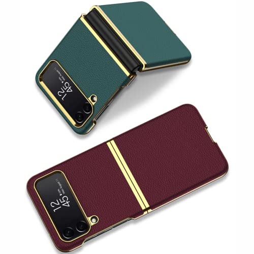 Capa para Samsung Galaxy Z Flip 4 5G, capa protetora de couro curvo galvanizado, capa Flip4 à prova