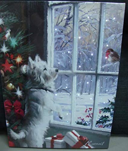 The Good life Fibre Optic Light up LED Canvas/Picture Curious Westie Watching a Robin 40x30cm Battery Operated